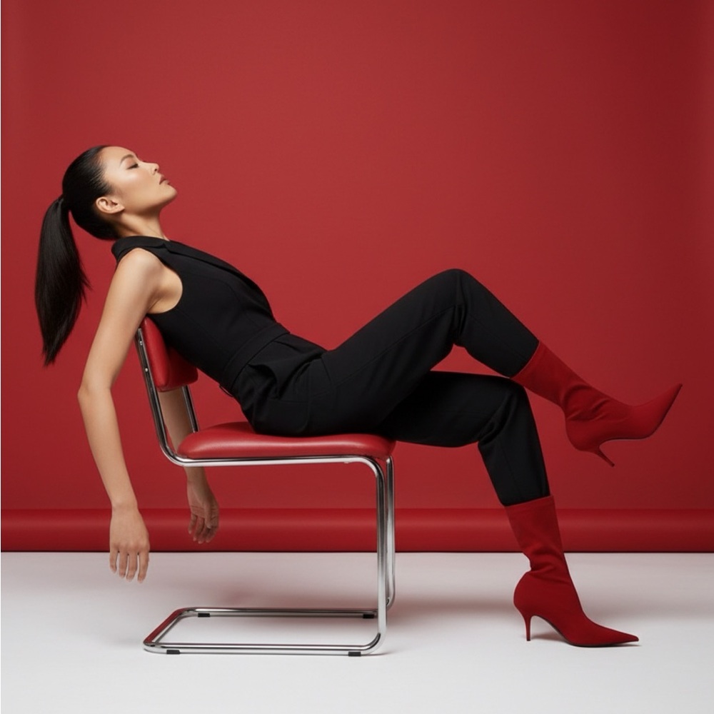 BALENCIAGA MATTE SPANDEX POINTED TOE KNIFE 80mm ANKLE BOOTS  $1290 SIZE 39/US 9